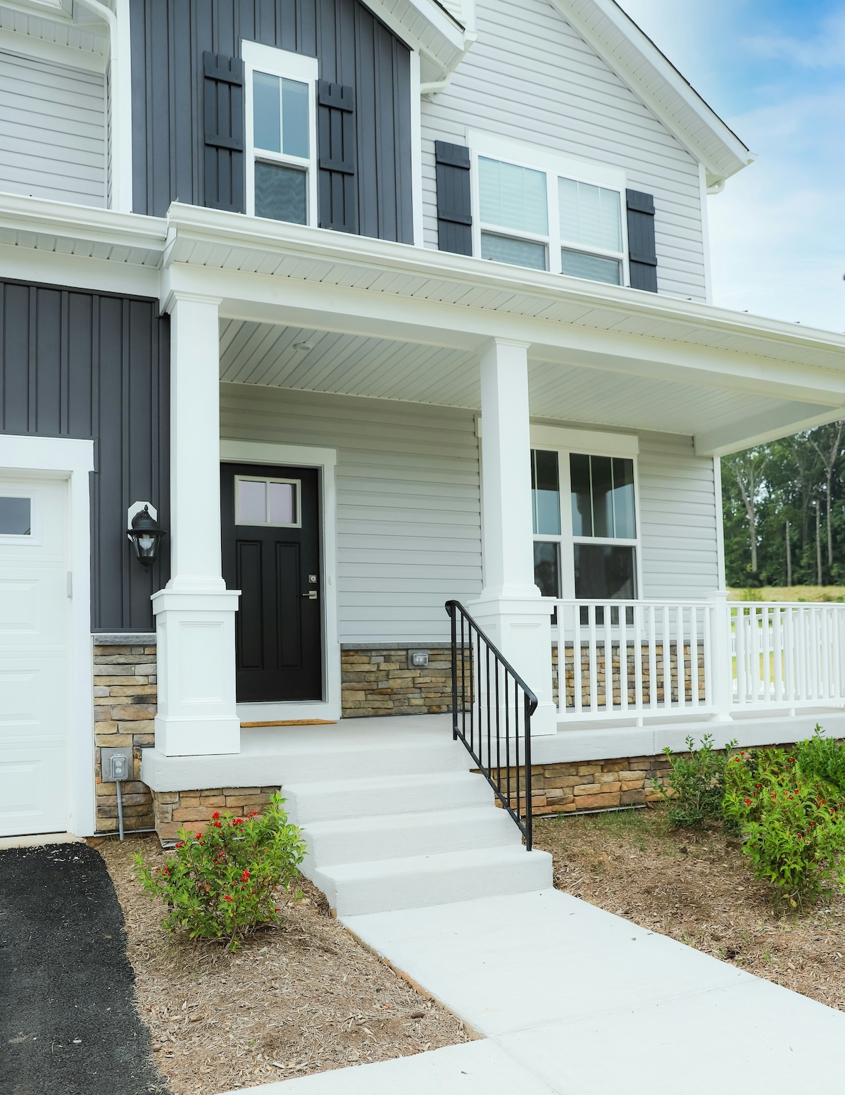 Newly installed siding with crisp trim details