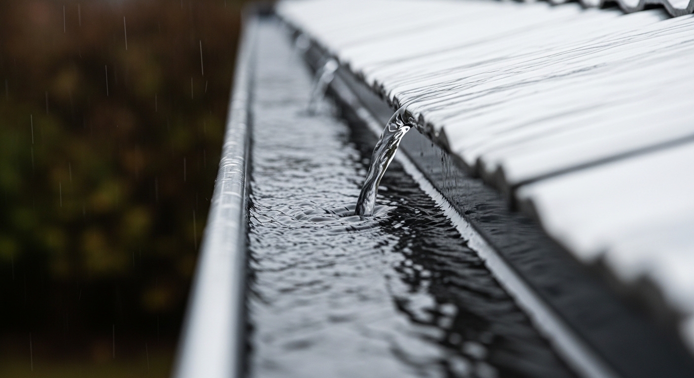 Seamless rain gutters on a home exterior